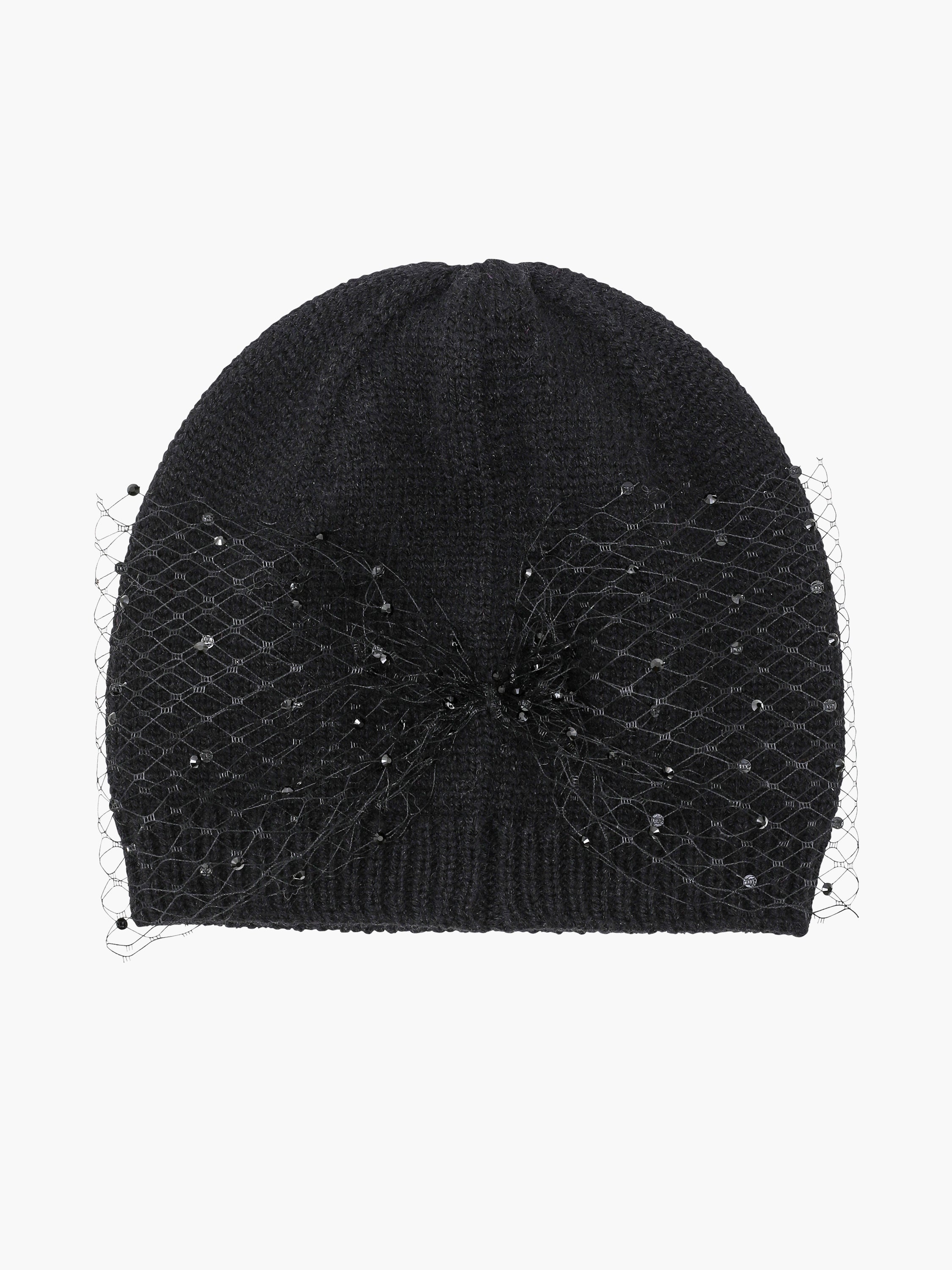 Sparkly Mesh Diamante Bow Beanie Hat