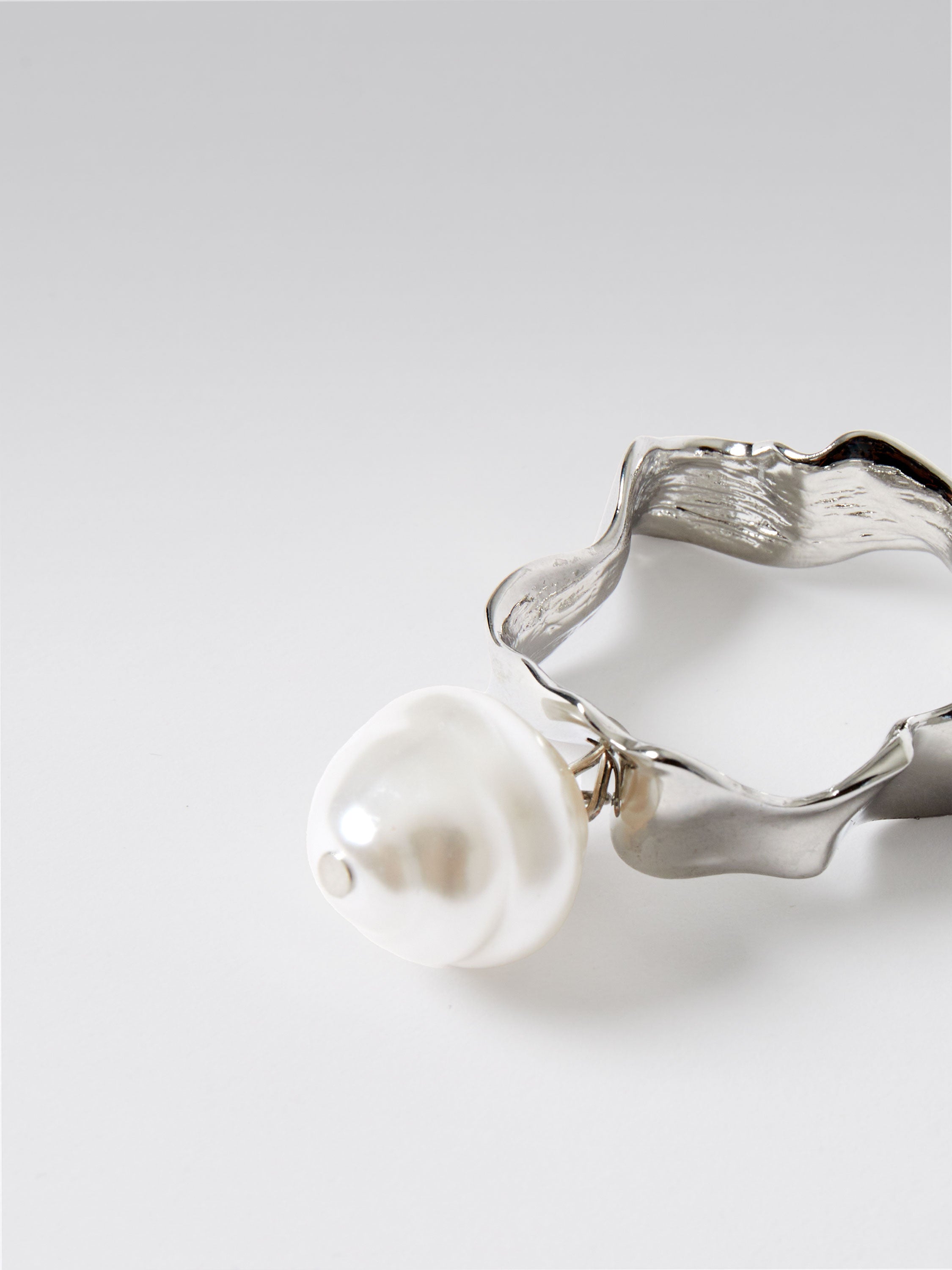 Molten Metal Pearl Hoop Earrings