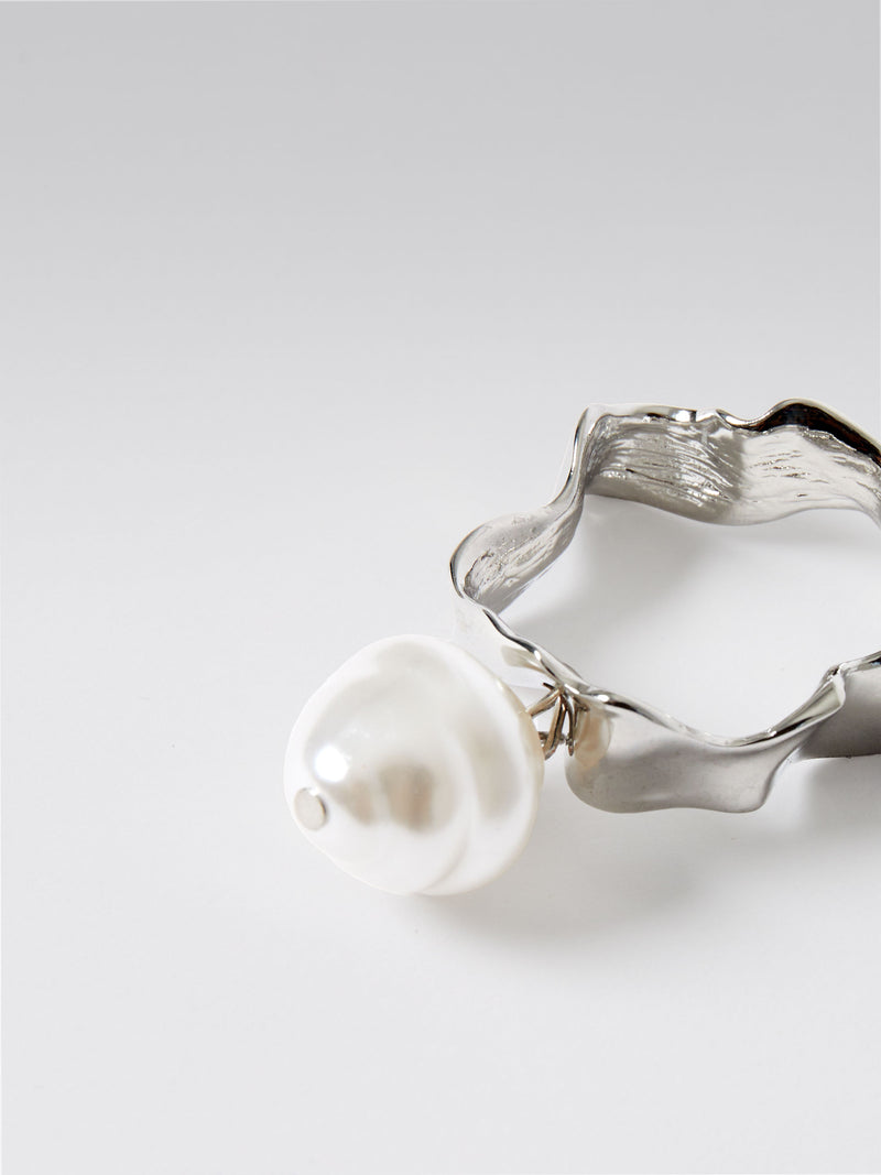 Molten Metal Pearl Hoop Earrings