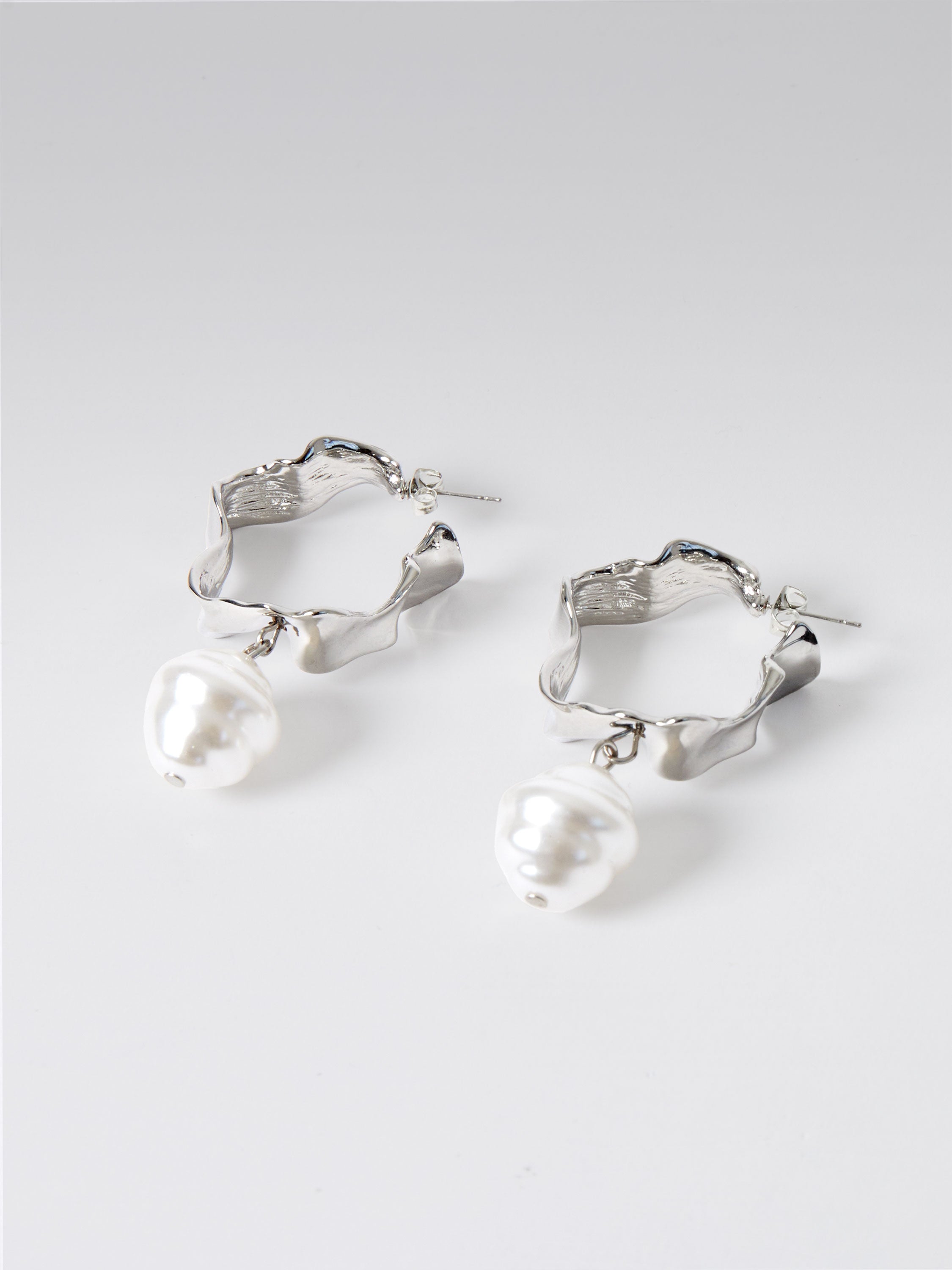 Molten Metal Pearl Hoop Earrings