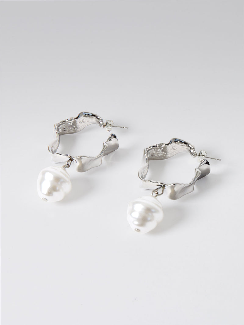 Molten Metal Pearl Hoop Earrings