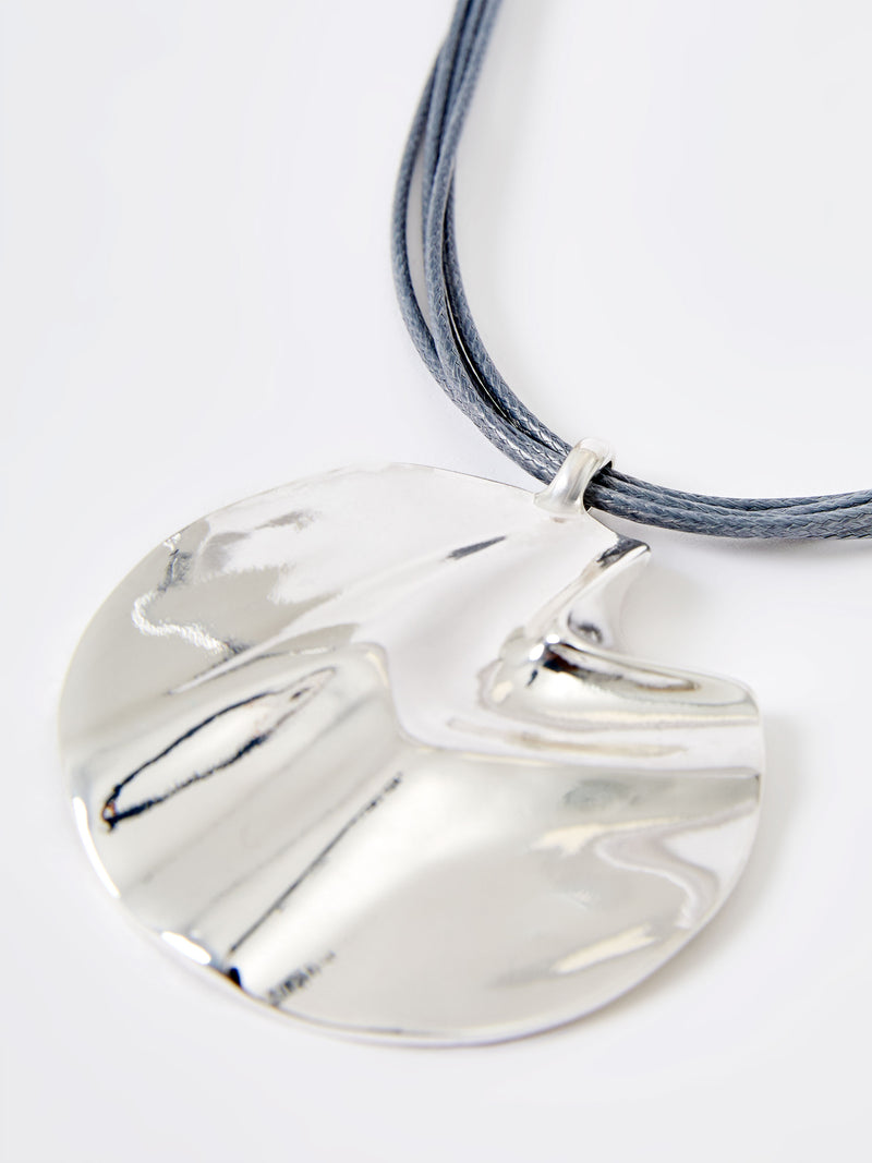 Rope Hammered Disc Pendant Necklace