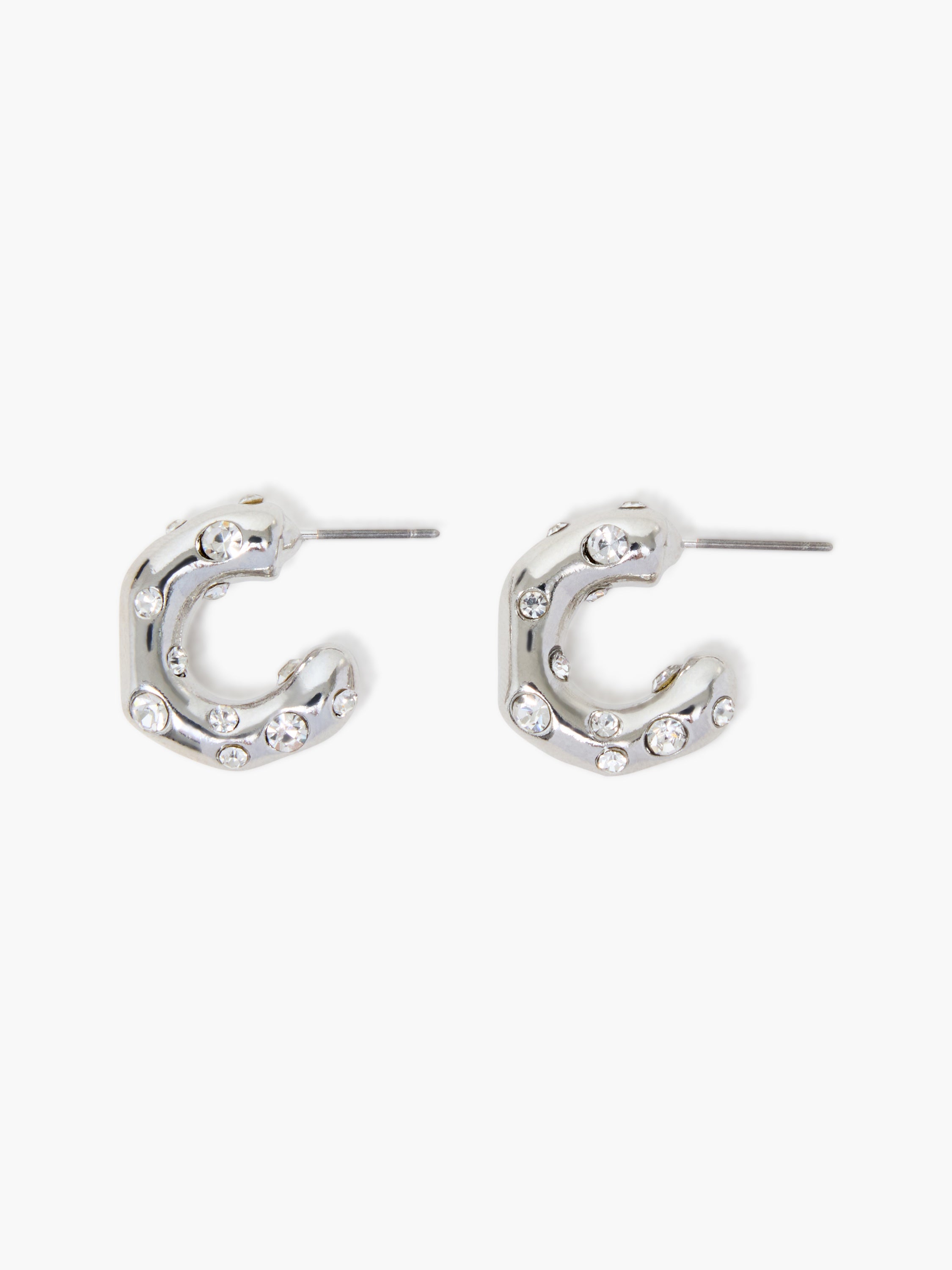 Small Crystal Hammered Half Hoop Earrings