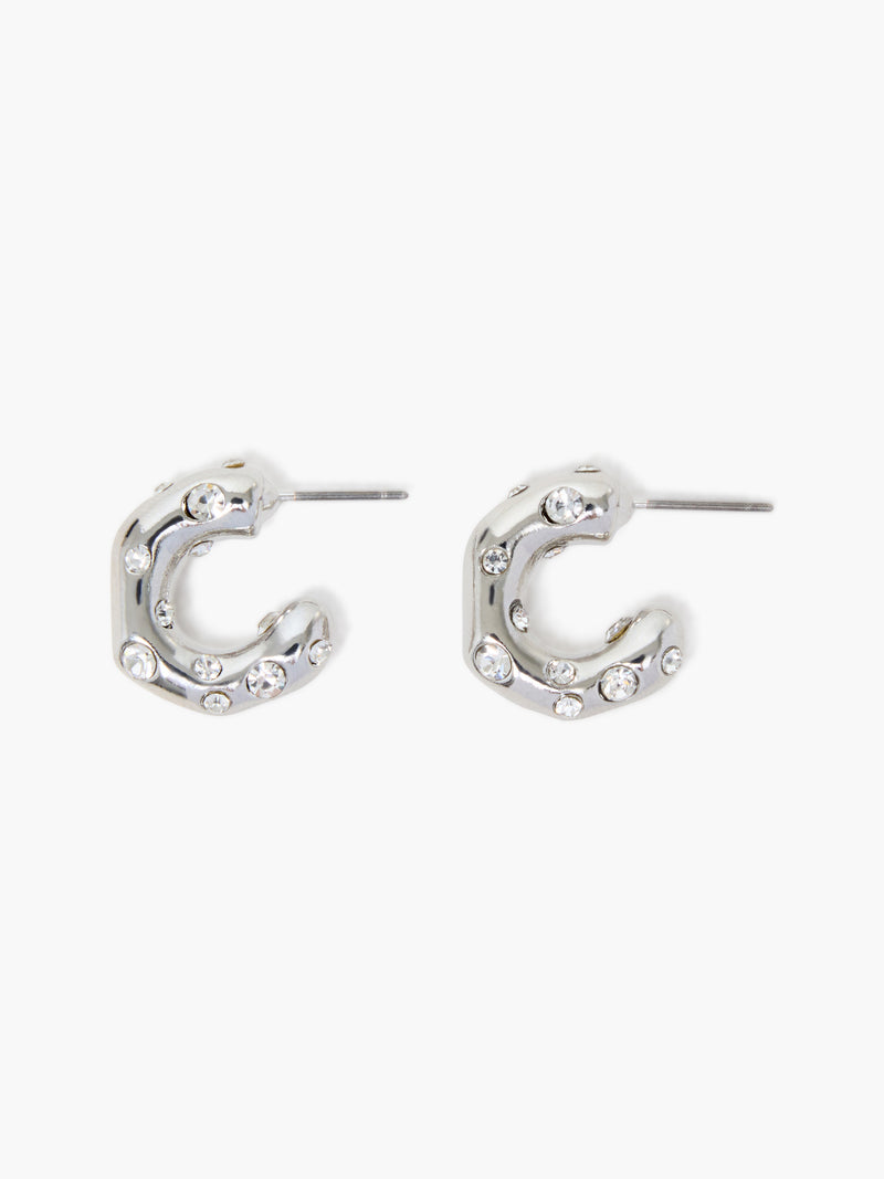 Small Crystal Hammered Half Hoop Earrings