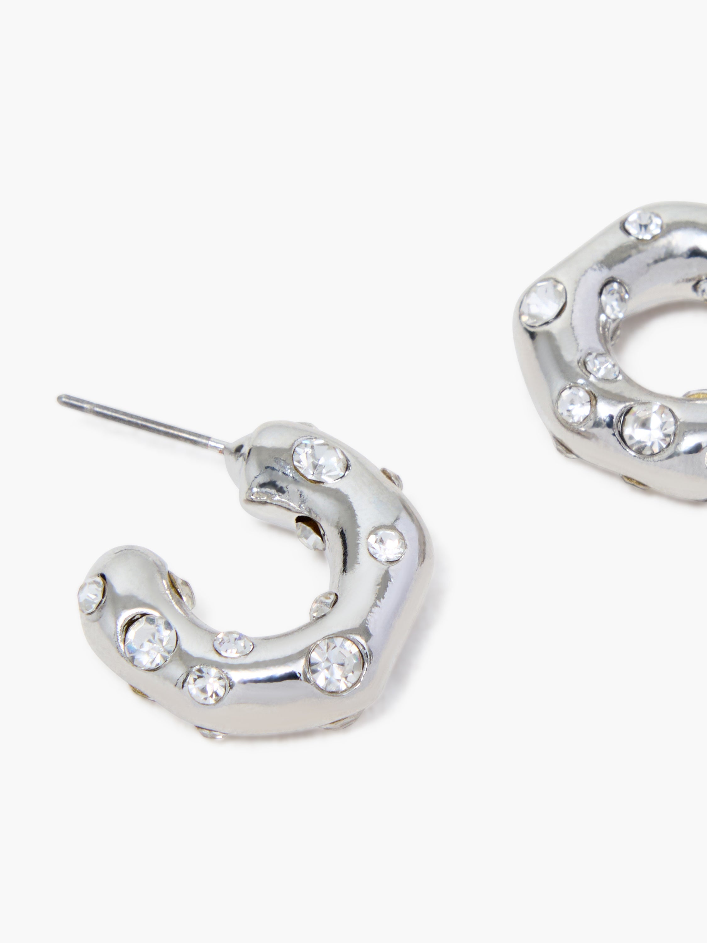 Small Crystal Hammered Half Hoop Earrings