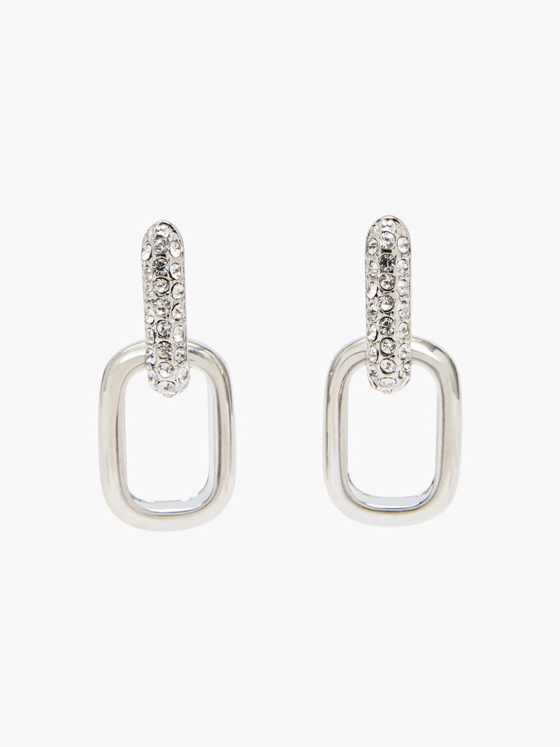 Half Pave Diamante Link Hoop Earrings