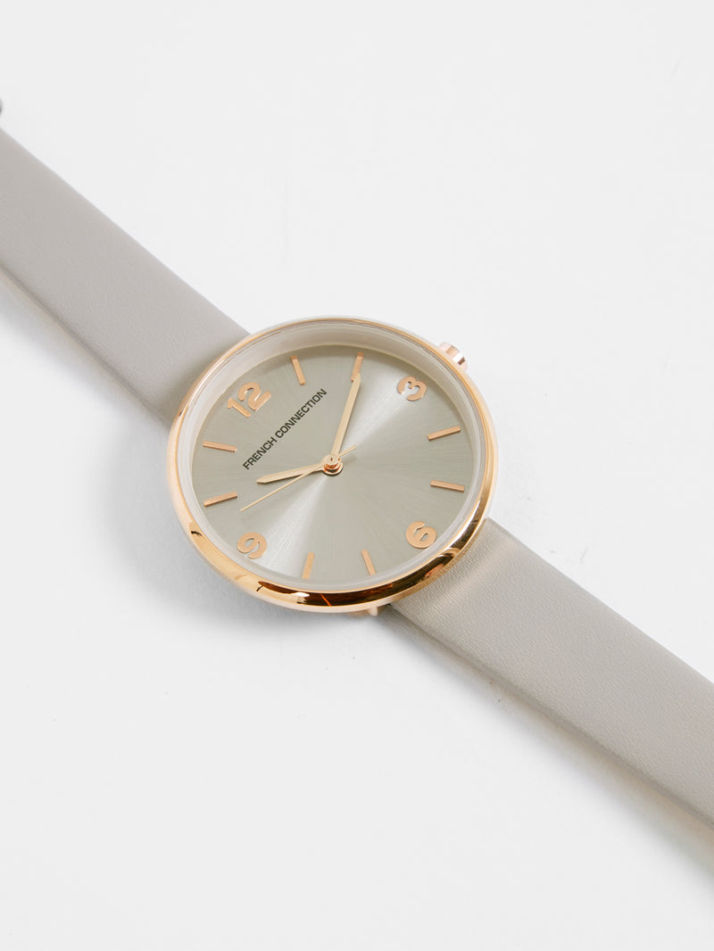 Grey Leather Strap Watch