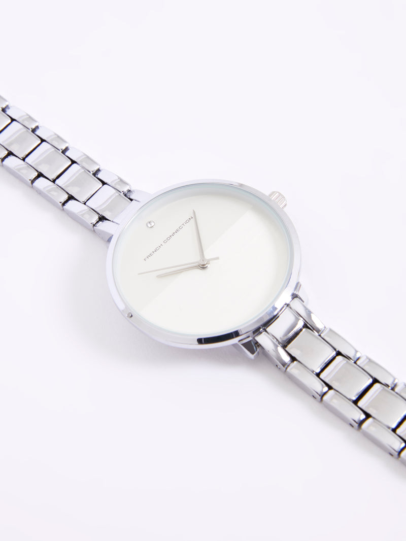 Silver Tone Bracelet Watch with White Dial