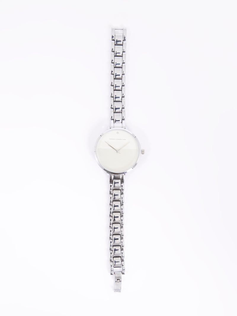 Silver Tone Bracelet Watch with White Dial