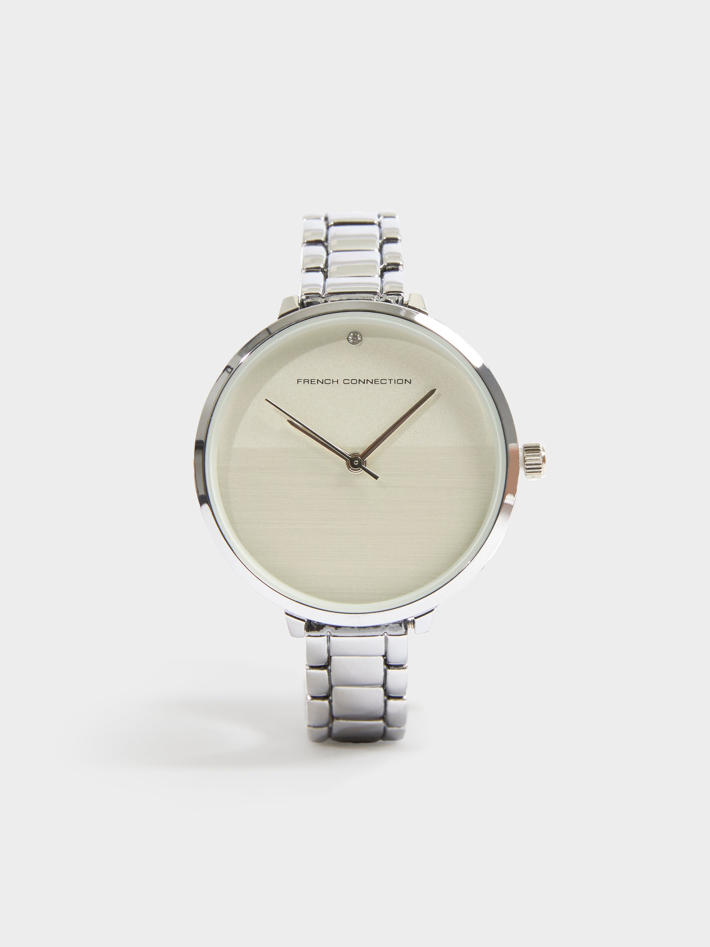 Silver Tone Bracelet Watch with White Dial