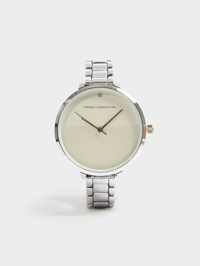 Silver Tone Bracelet Watch with White Dial