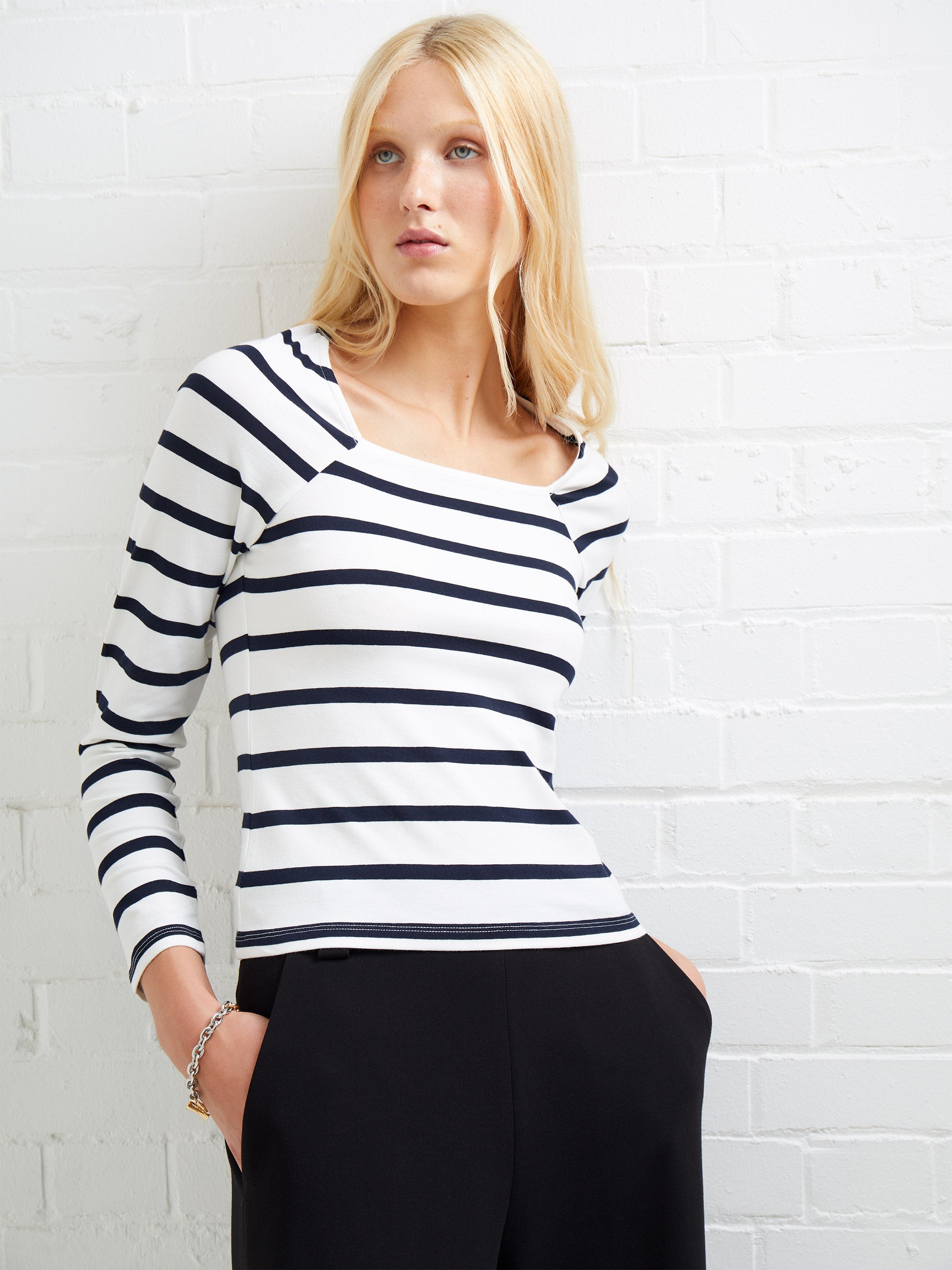 Rallie Stripe Square Neck Long Sleeve Top