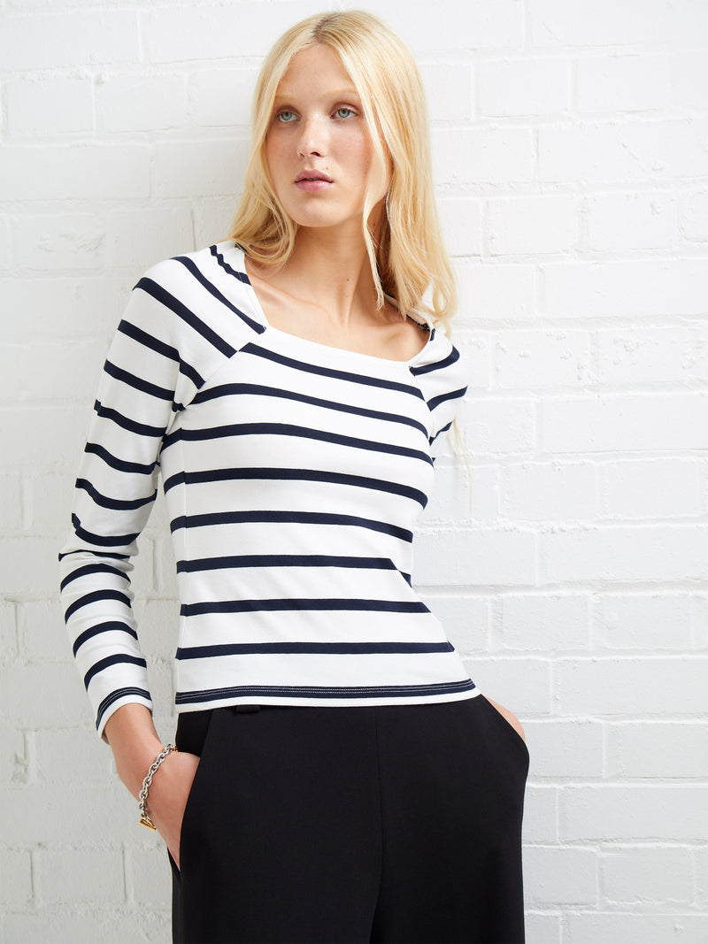 Rallie Stripe Square Neck Long Sleeve Top