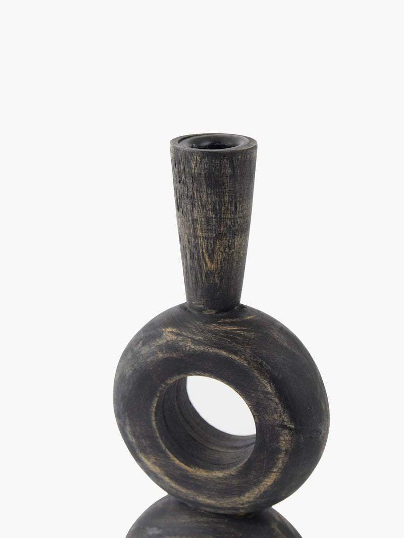 Tall Black Wooden Candle Holder