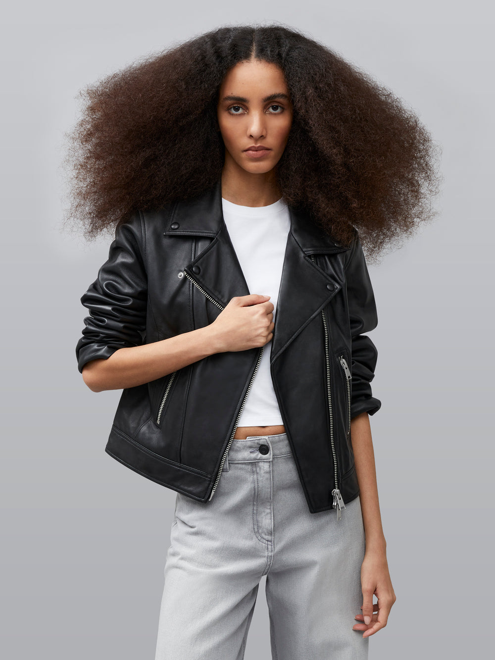 Connie Leather Biker Jacket Black | French Connection UK