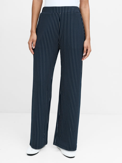 Wren Pinstripe Pull-On Navy Blue Wide Leg Trousers