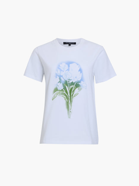 Painted Floral Embroidered White Cotton T-Shirt