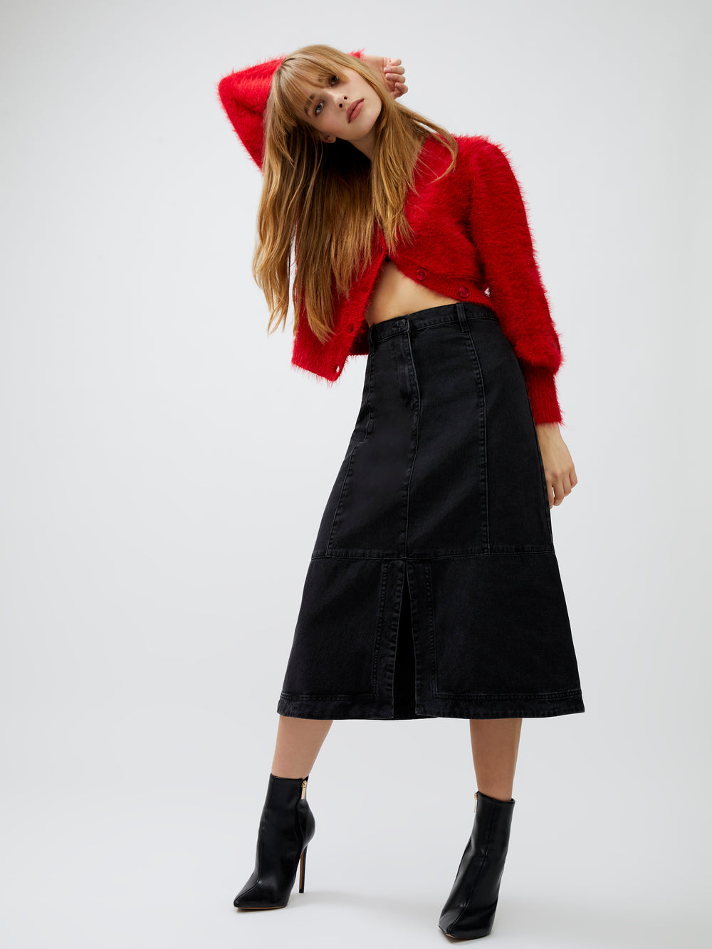 Buy Lipsy Black Denim High Rise Split Front Midi Skirt from Next USA