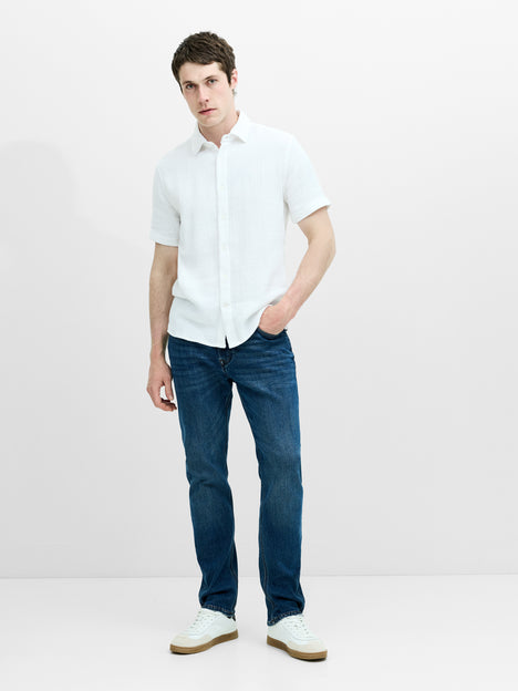 Short Sleeve Open Weave White Button-Through Shirt