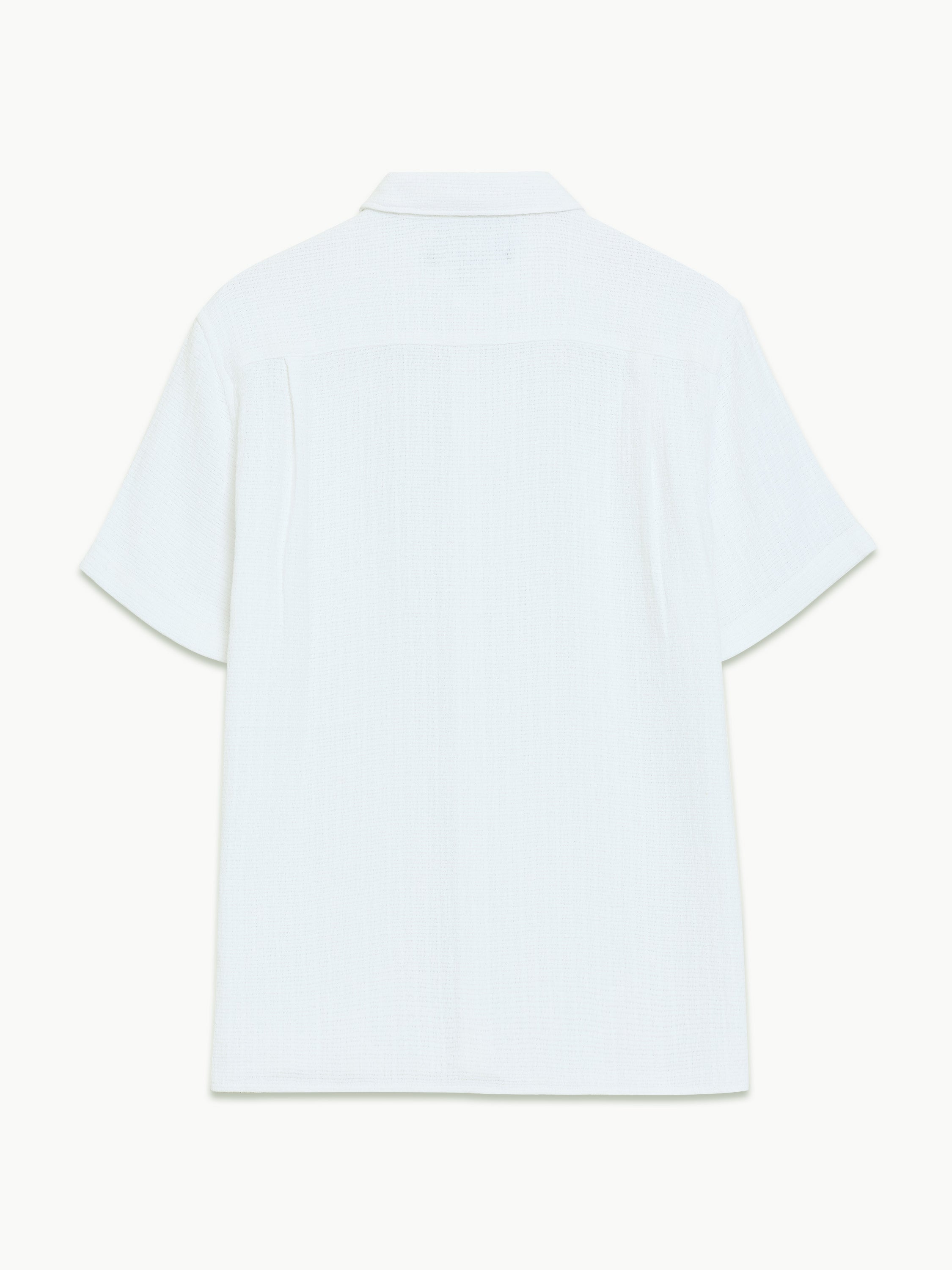 Short Sleeve Open Weave White Button-Through Shirt