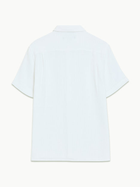 Short Sleeve Open Weave White Button-Through Shirt