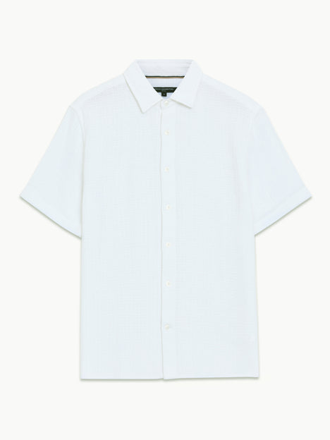 Short Sleeve Open Weave White Button-Through Shirt