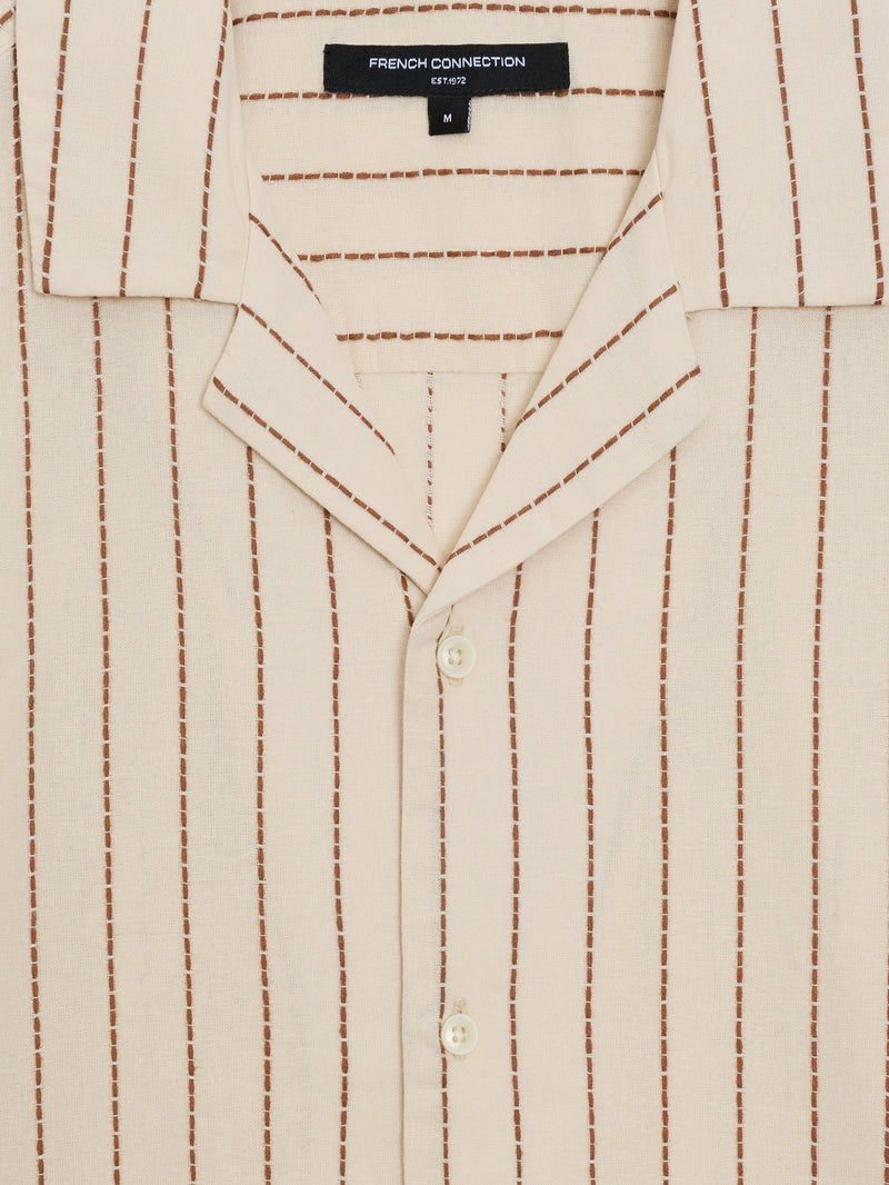 Short Sleeve Contrast Stitch Stripe Shirt