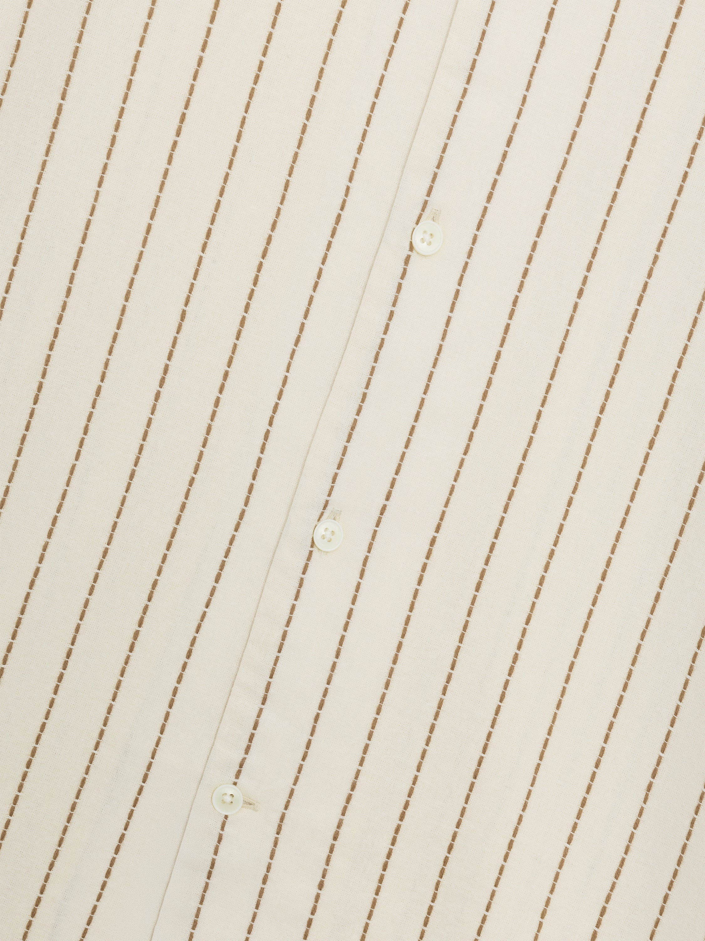 Short Sleeve Contrast Stitch Striped Cream Shirt