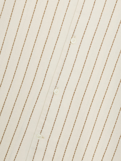 Short Sleeve Contrast Stitch Striped Cream Shirt