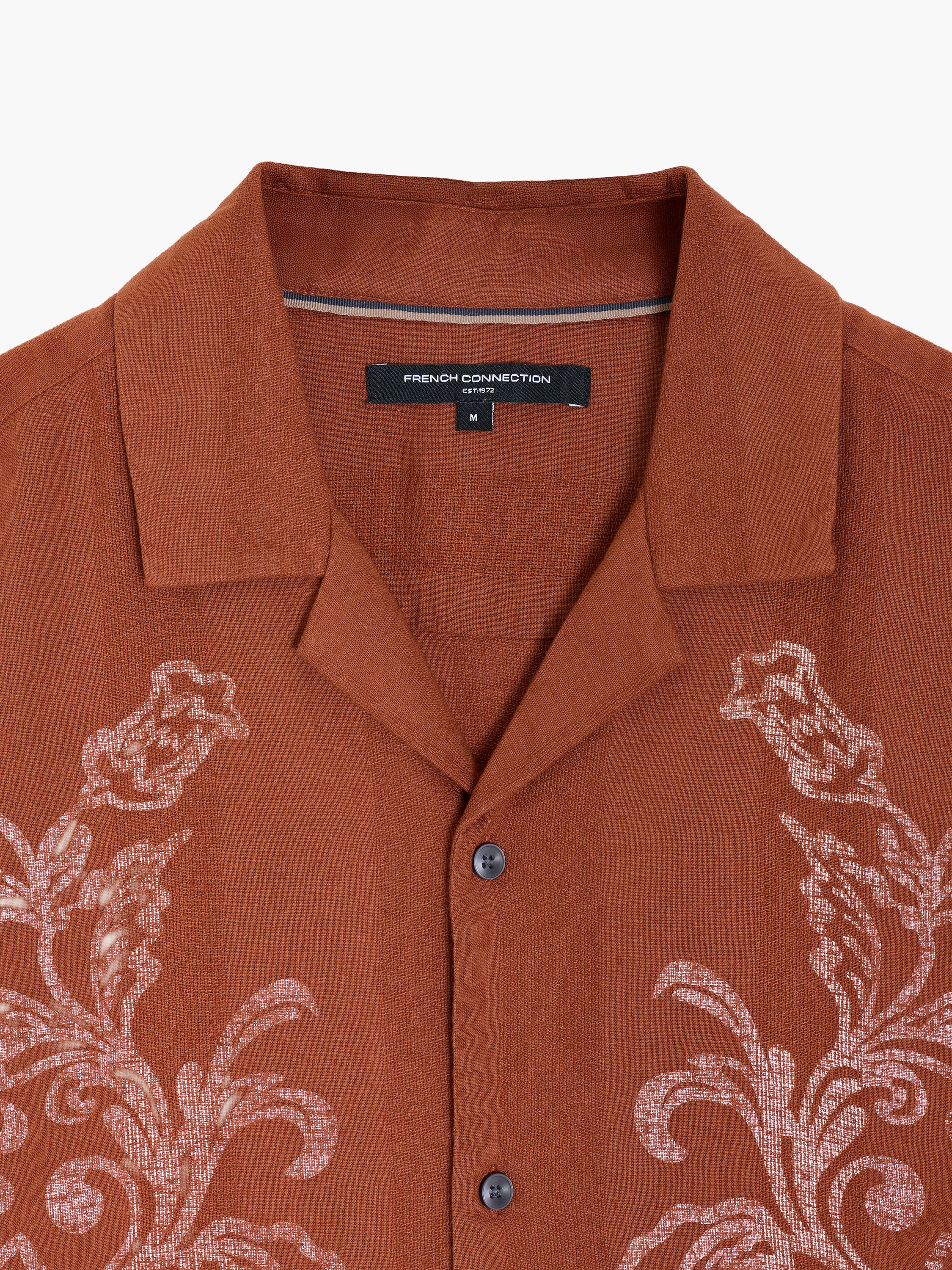 Short Sleeve Dobby Brown Floral Print Holiday Shirt