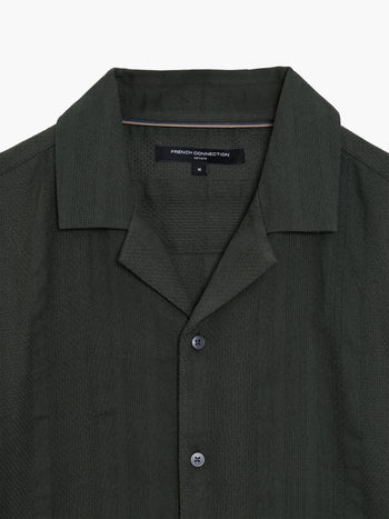 Short Sleeve Textured Stripe Khaki Green Holiday Shirt
