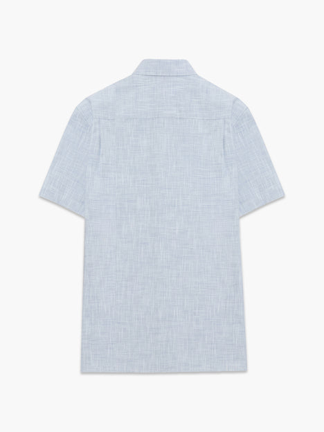 Short Sleeve Chest Pocket Blue Slub Textured Shirt