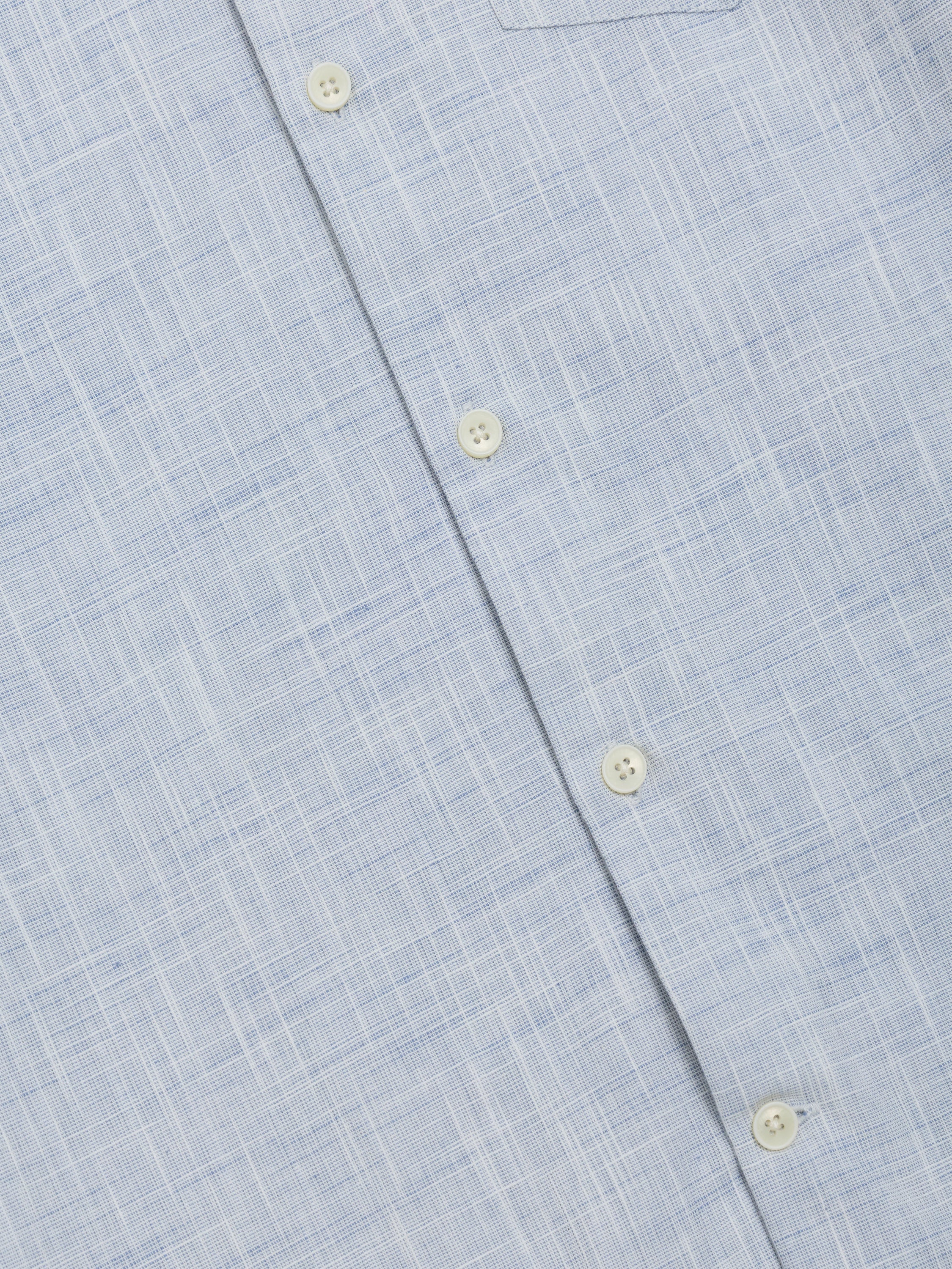 Short Sleeve Chest Pocket Blue Slub Textured Shirt