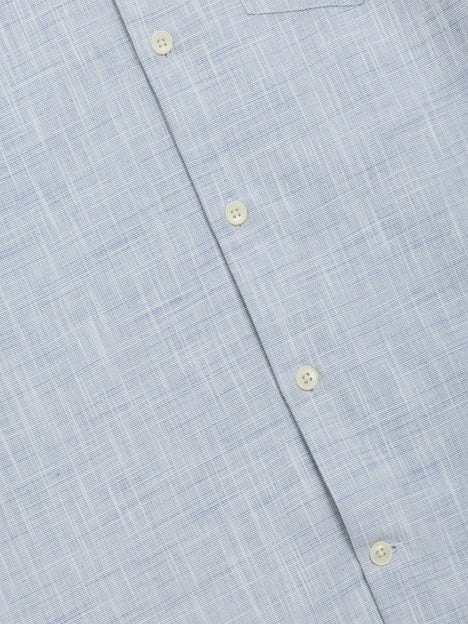 Short Sleeve Chest Pocket Blue Slub Textured Shirt