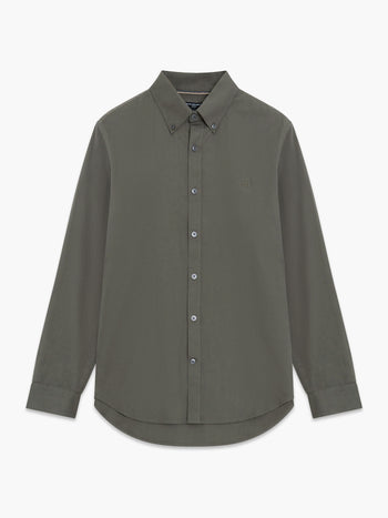 Long Sleeve Twill Khaki Green Oxford Shirt