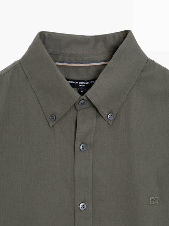 Long Sleeve Twill Khaki Green Oxford Shirt