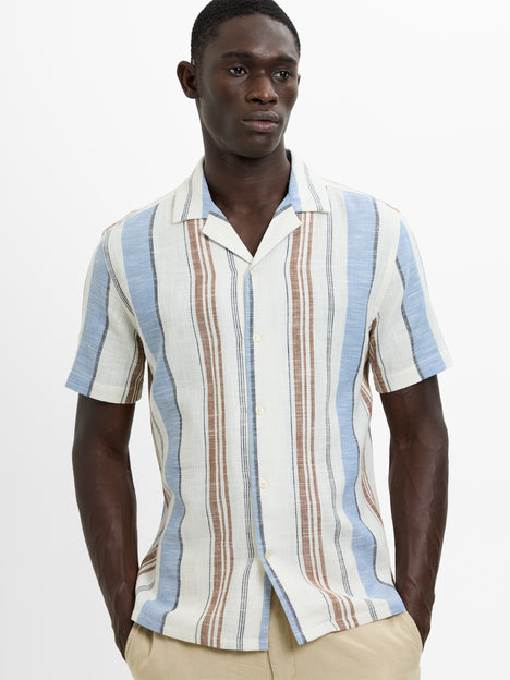 Short Sleeve Multi Stripe Revere Collar Shirt
