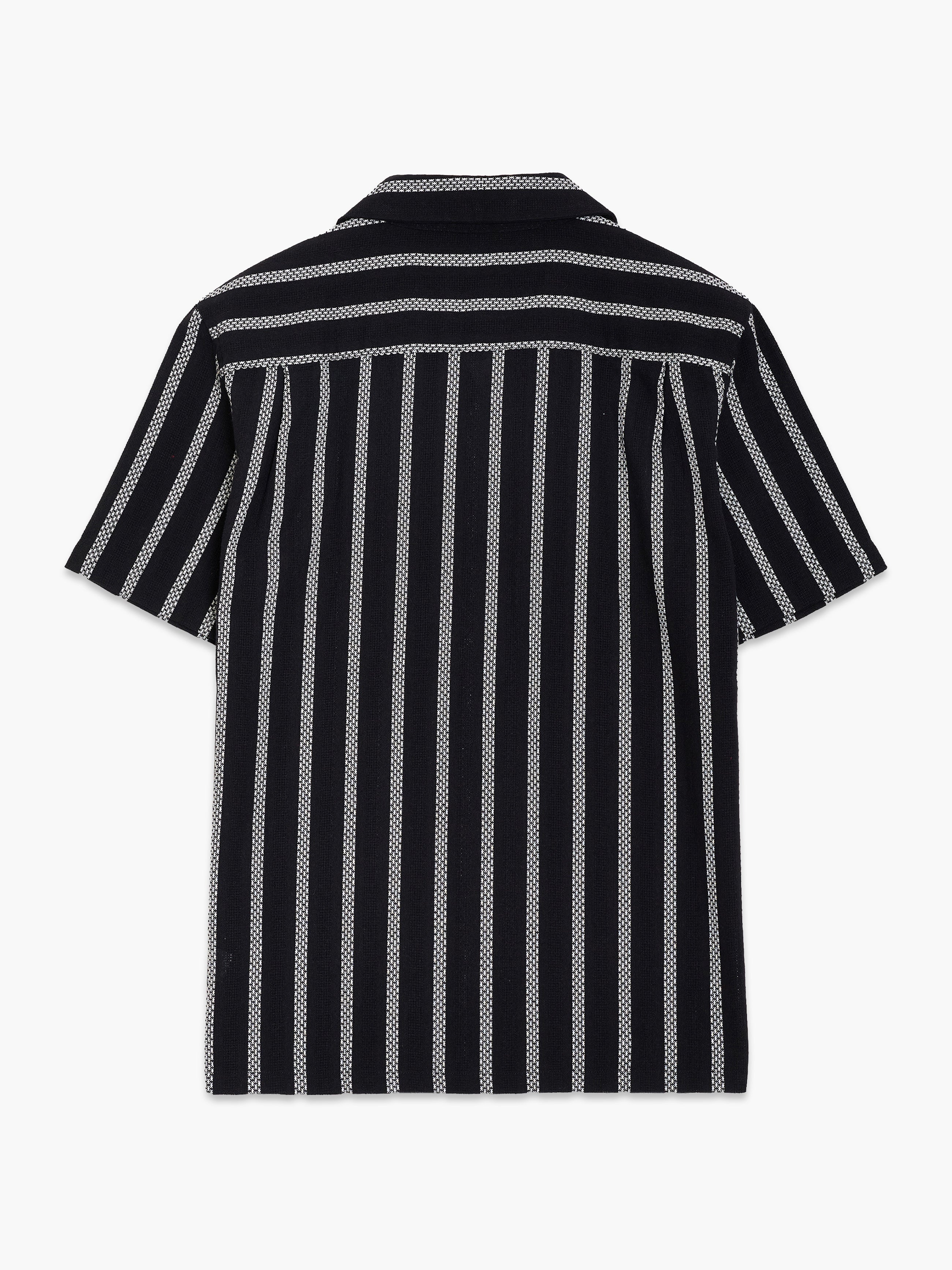 Short Sleeve Black and White Striped Holiday Shirt