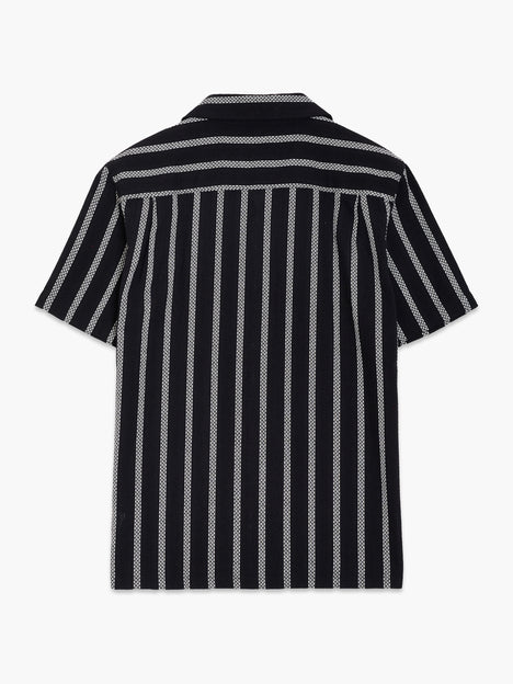 Short Sleeve Black and White Striped Holiday Shirt