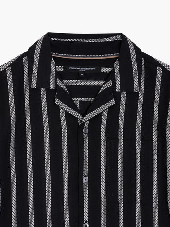 Short Sleeve Black and White Striped Holiday Shirt