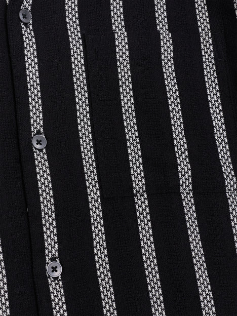 Short Sleeve Black and White Striped Holiday Shirt