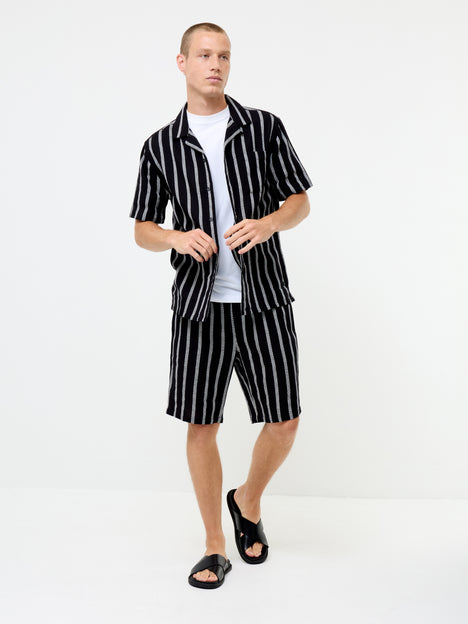 Short Sleeve Black and White Striped Holiday Shirt