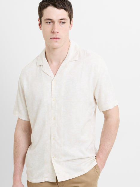 Short Sleeve Cream Palm Tree Print Holiday Shirt