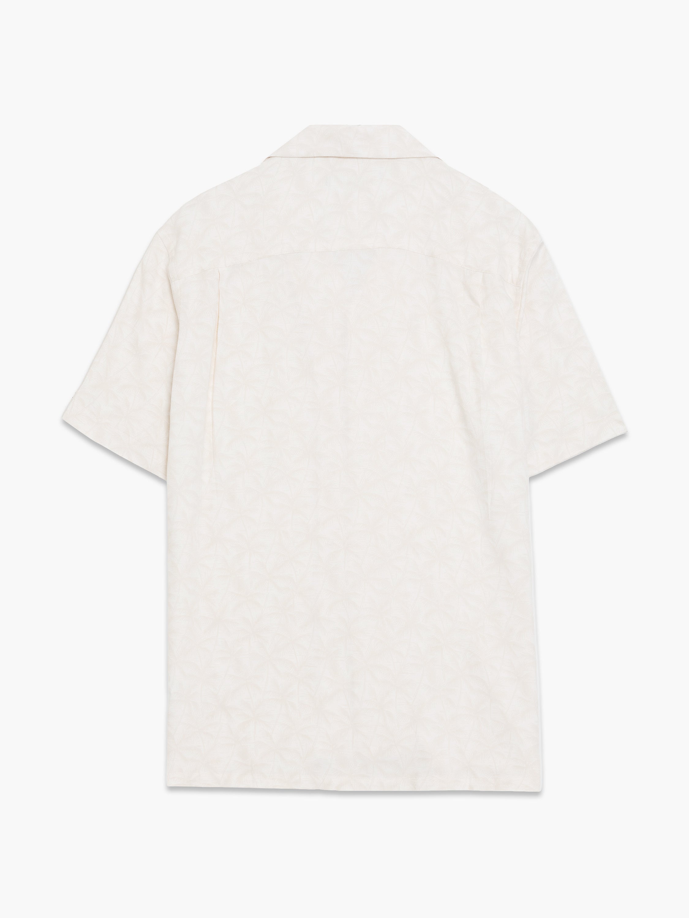 Short Sleeve Cream Palm Tree Print Holiday Shirt
