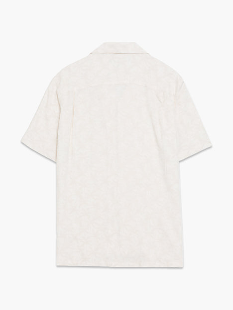 Short Sleeve Cream Palm Tree Print Holiday Shirt