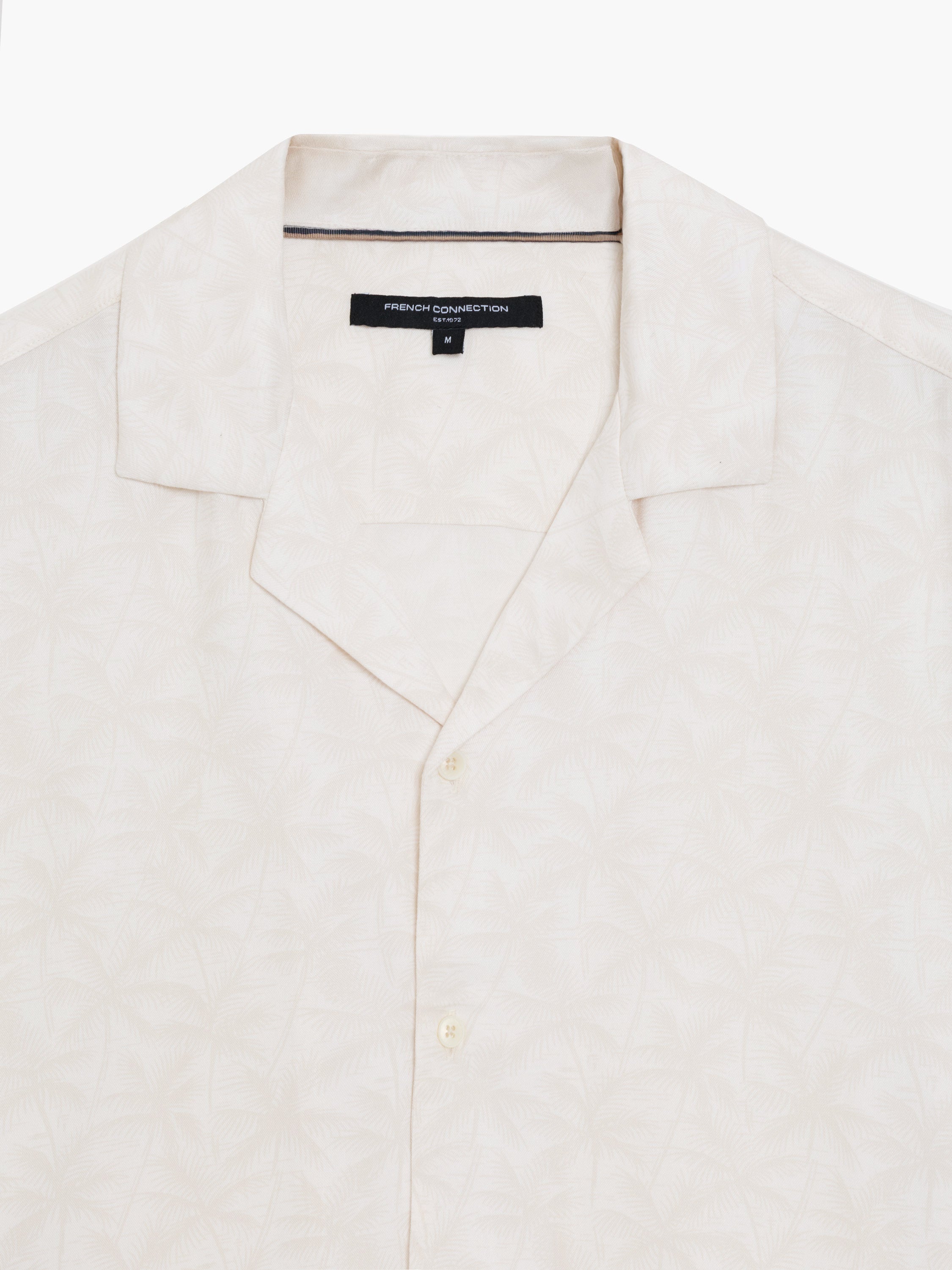 Short Sleeve Cream Palm Tree Print Holiday Shirt