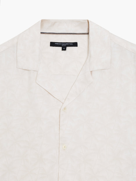 Short Sleeve Cream Palm Tree Print Holiday Shirt