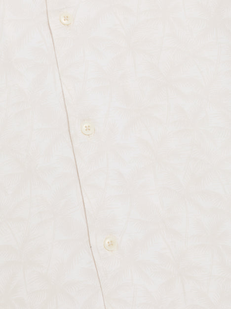 Short Sleeve Cream Palm Tree Print Holiday Shirt