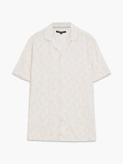 Short Sleeve Cream Palm Tree Print Holiday Shirt
