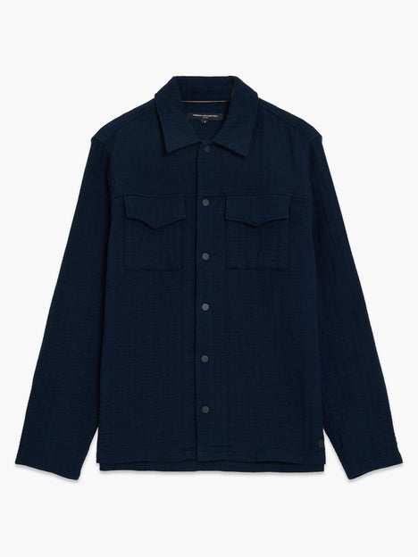 Long Sleeve Stripe Textured Canvas Navy Shirt